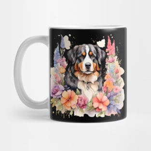 A bernese mountain dog decorated with beautiful watercolor flowers Mug